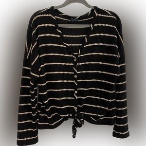 Striped Button Down Long Sleeve Tie Top